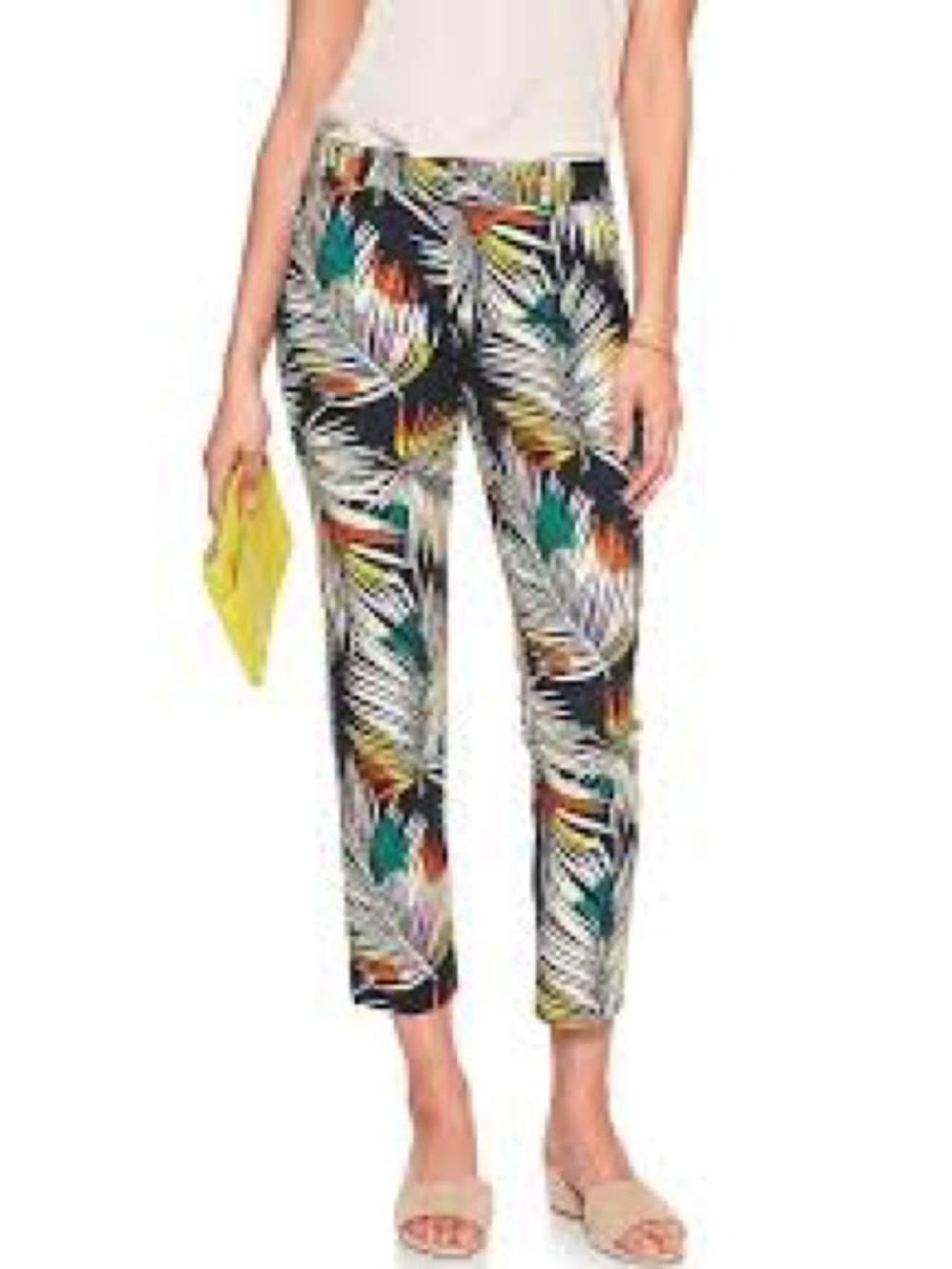 Banana Republic Black Multi Tropical-Print Cropped Pants